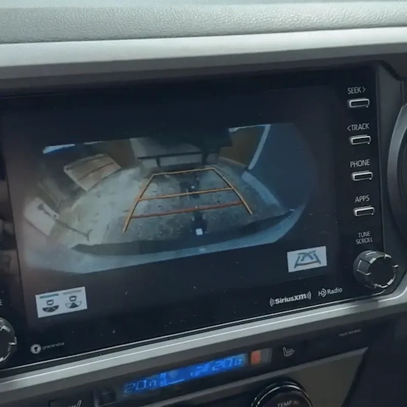 In-dash monitor showing hitch camera view