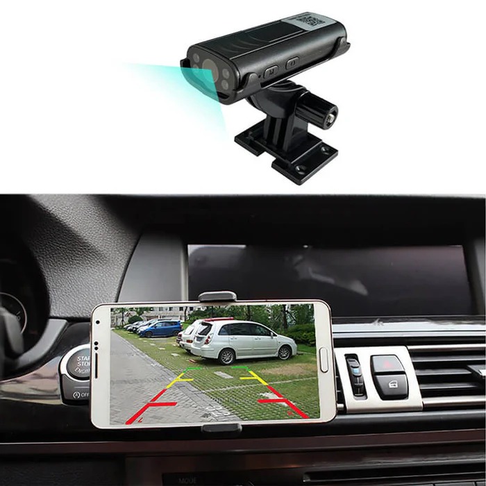 Camera streaming parking view to a phone on the dashboard